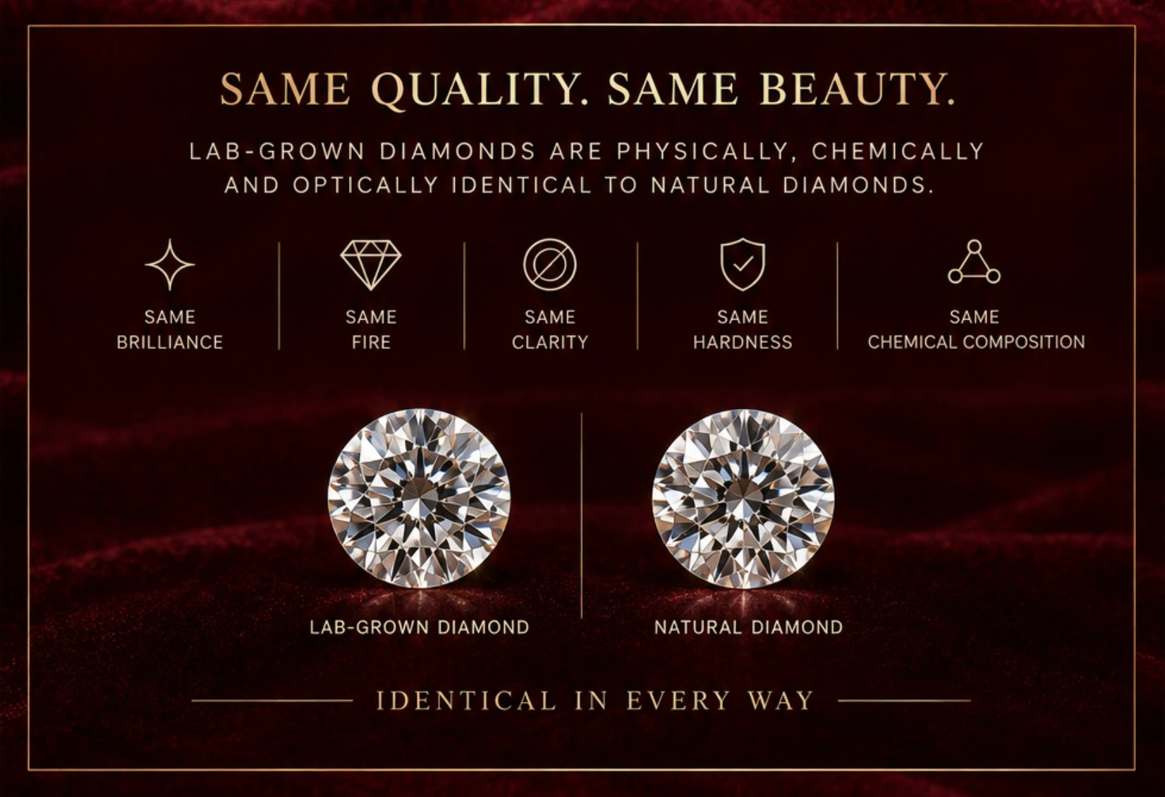 Supplied comparison illustration of lab-grown and natural diamonds